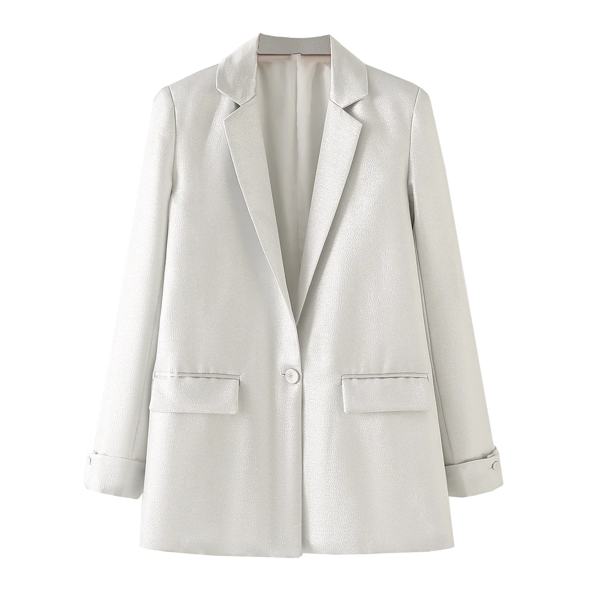 Women's Clothes Casual Silvery blazer Jacket Long Sleeve Coat Autumn and Spring 2024
Women's Clothes Casual Silvery blazer Jacket Long Sleeve Coat Autumn and Spring 2024