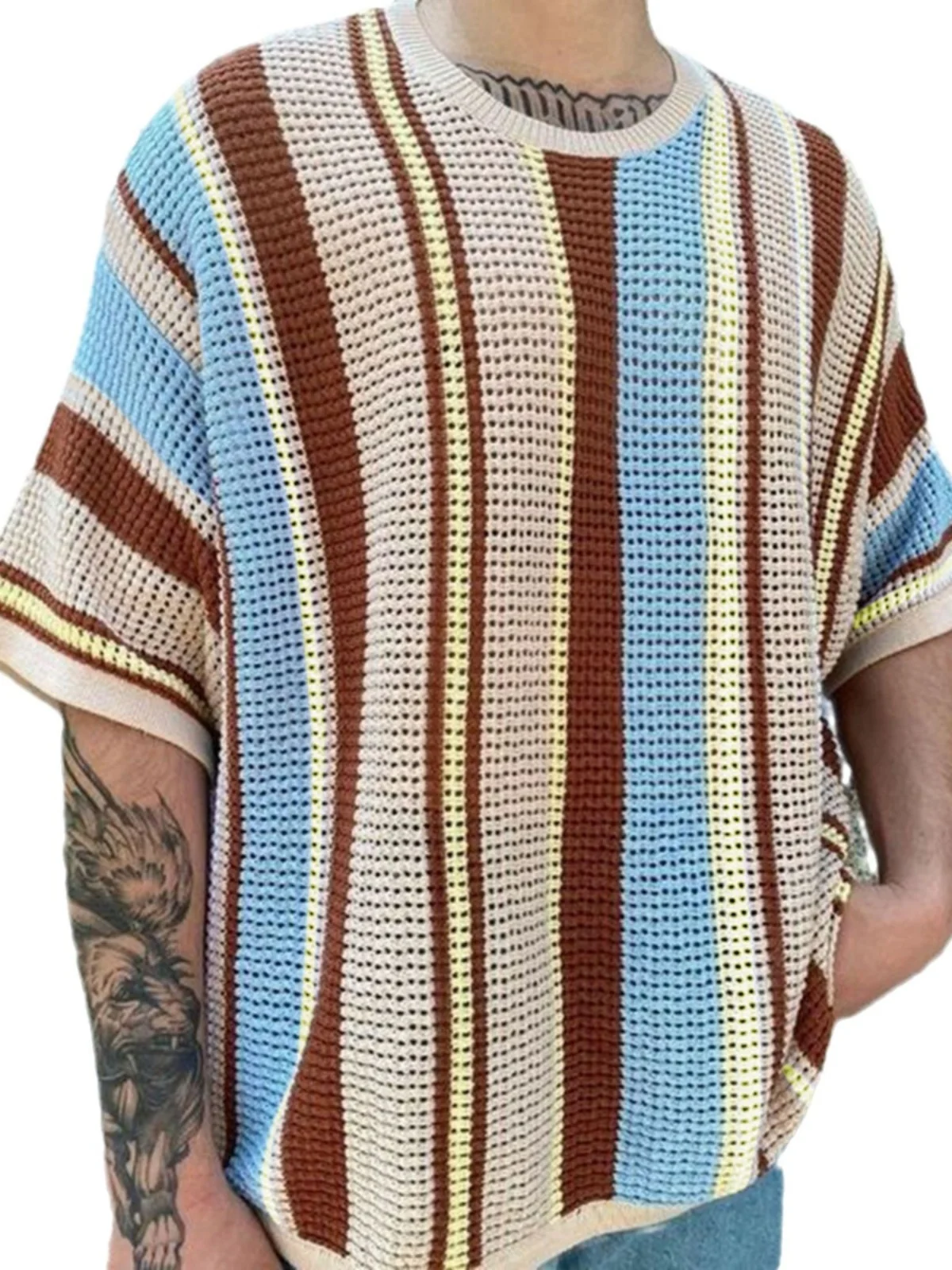 Summer New Men's round Ne ort Sve Knitted T-irt Youth Faion Thiened Knitwear Striped Pattern Urban Sle
Summer New Men's round Ne ort Sve Knitted T-irt Youth Faion Thiened Knitwear Striped Pattern Urban Sle
