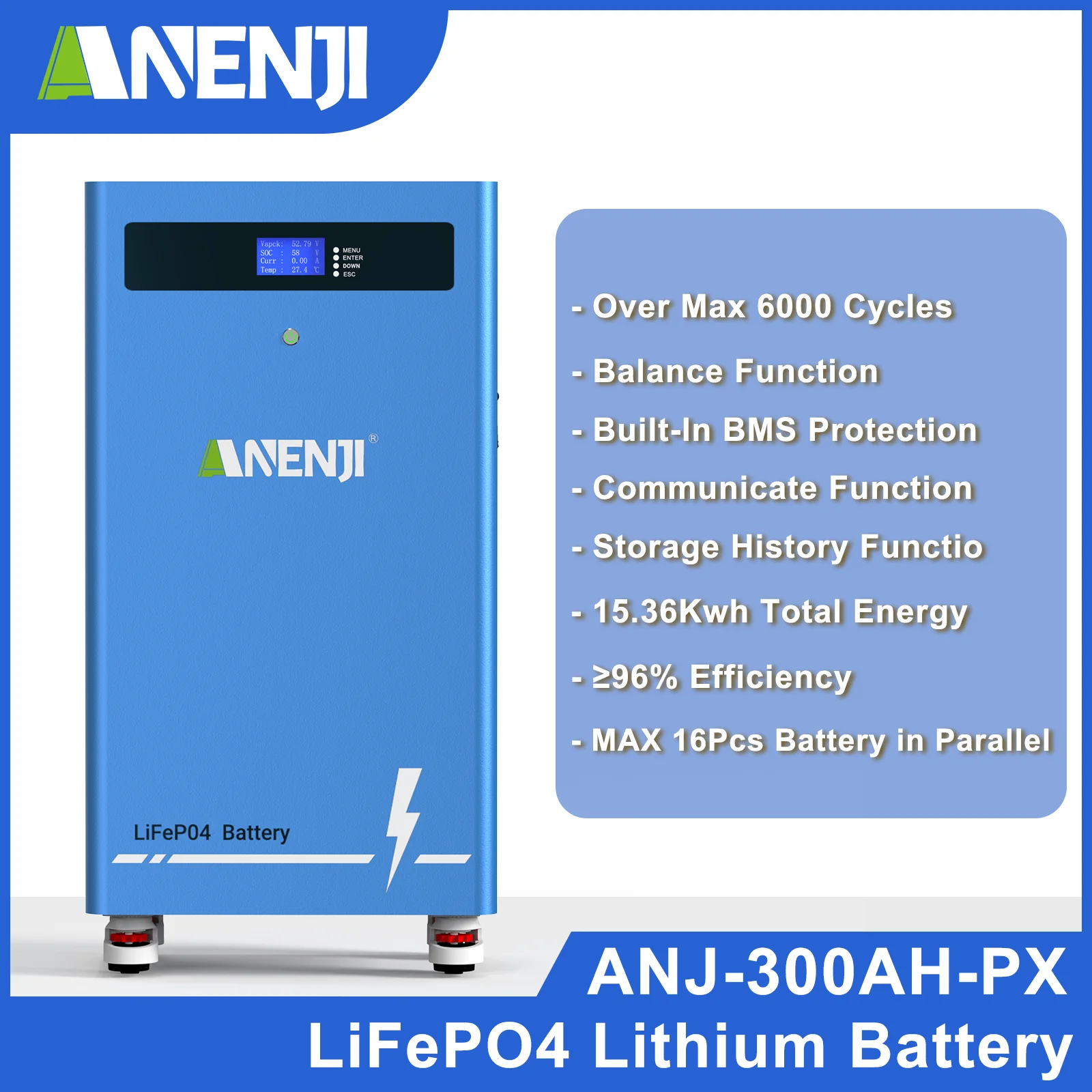 Rack-mounted LiFePO4 Battery 51.2V 300Ah 15KWH 48V 6000+ Cycles With CAN RS485 Built in BMS Support Parallel for Solar System
Rack-mounted LiFePO4 Battery 51.2V 300Ah 15KWH 48V 6000+ Cycles With CAN RS485 Built in BMS Support Parallel for Solar System