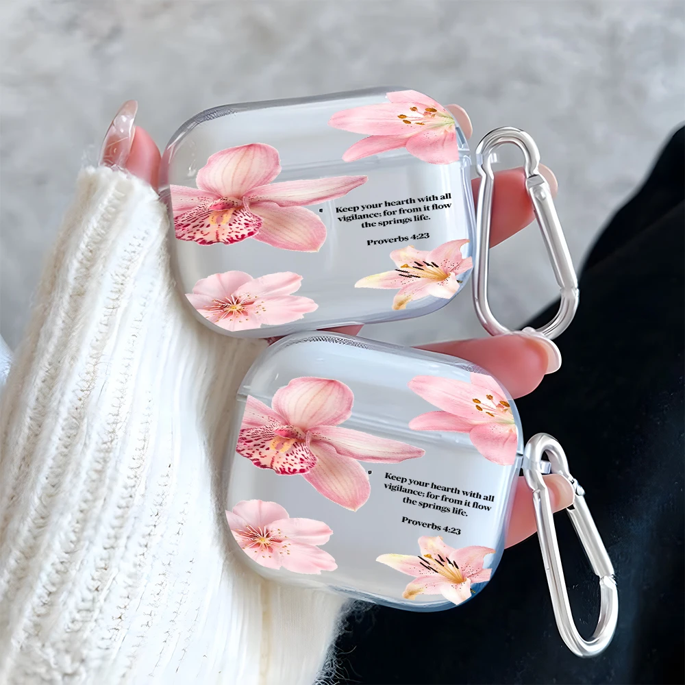 Pink Flower And Bible Verse Clear Earphone Case for AirPods Pro 3/Pro2/Pro Earbuds Case for AirPods 1/2/3/4 TPU Protective Cover
Pink Flower And Bible Verse Clear Earphone Case for AirPods Pro 3/Pro2/Pro Earbuds Case for AirPods 1/2/3/4 TPU Protective Cover