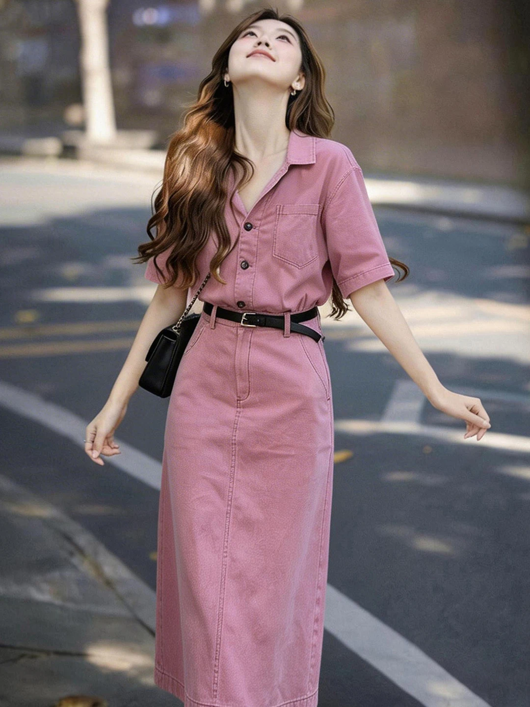 Elegant Pink Shirt Dress Women's Spring New Unique Beautiful Waist-Cinching Slimming Long Skirt French Style Polyester Fiber
Elegant Pink Shirt Dress Women's Spring New Unique Beautiful Waist-Cinching Slimming Long Skirt French Style Polyester Fiber