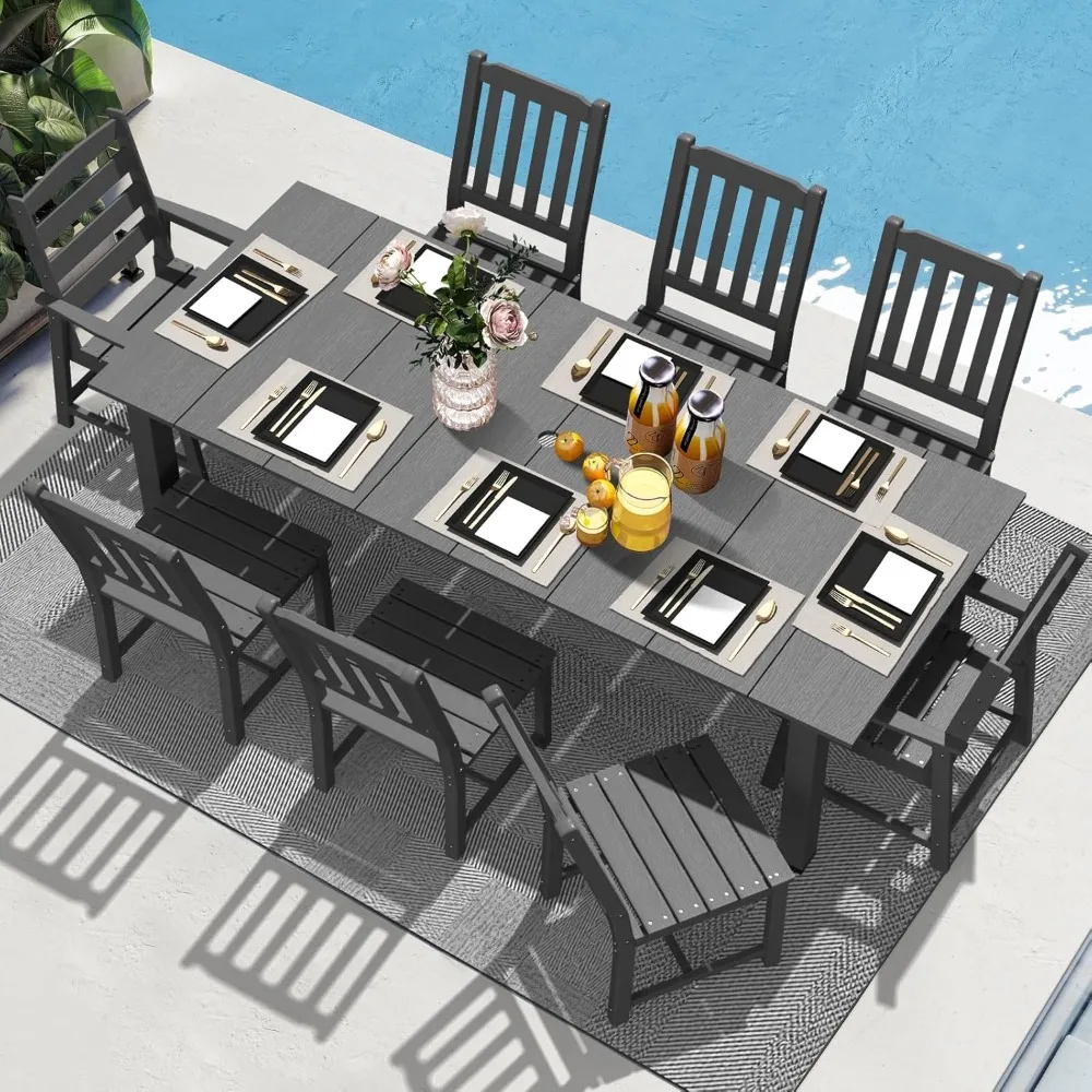 9 Pieces Patio Dining Sets, Outdoor HDPE Furniture Set,w/ 2" Hole Cut-Out Dinings Table with 8 Patio Chairs,Patio Dining Set
9 Pieces Patio Dining Sets, Outdoor HDPE Furniture Set,w/ 2" Hole Cut-Out Dinings Table with 8 Patio Chairs,Patio Dining Set