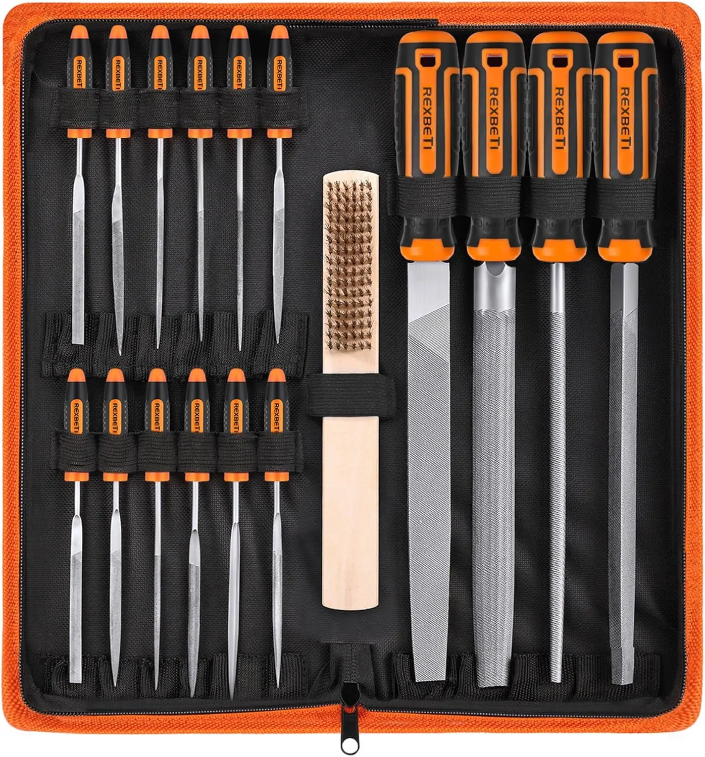 25Pcs Metal File Set, T12 Drop Forged Alloy Steel, Flat/Triangle/Half-round/Round & Needle Files with Carry Case, Sandpaper, Brush, Gloves
25Pcs Metal File Set, T12 Drop Forged Alloy Steel, Flat/Triangle/Half-round/Round & Needle Files with Carry Case, Sandpaper, Brush, Gloves