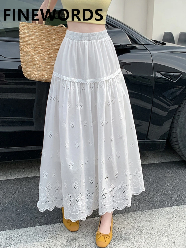 FINEWORDS Vintage Casual Lace Skirt Women Solid Easymatch Long Midi Skirt Harajuku Hollow Hook Elastic Waist Large Swing Skirt
FINEWORDS Vintage Casual Lace Skirt Women Solid Easymatch Long Midi Skirt Harajuku Hollow Hook Elastic Waist Large Swing Skirt