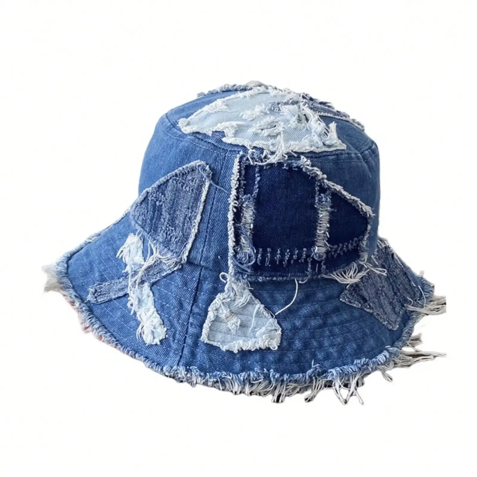 1 Vintage Distressed Denim Bucket Hat - Blue Patchwork Cowboy Hat With Raw Hem, Retro Daily Sun Cap For Men & Women, Cityboy Style Face-Framing Design
1 Vintage Distressed Denim Bucket Hat - Blue Patchwork Cowboy Hat With Raw Hem, Retro Daily Sun Cap For Men & Women, Cityboy Style Face-Framing Design
