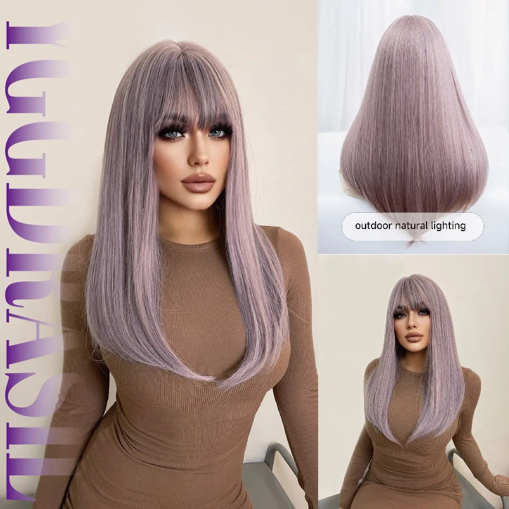 24Inch Purple-Pink Fantasy Synthetic Wigs With Bang Medium Natural Straight Hair Wig For Women Cosplay Drag Queen Heat Resistant
24Inch Purple-Pink Fantasy Synthetic Wigs With Bang Medium Natural Straight Hair Wig For Women Cosplay Drag Queen Heat Resistant