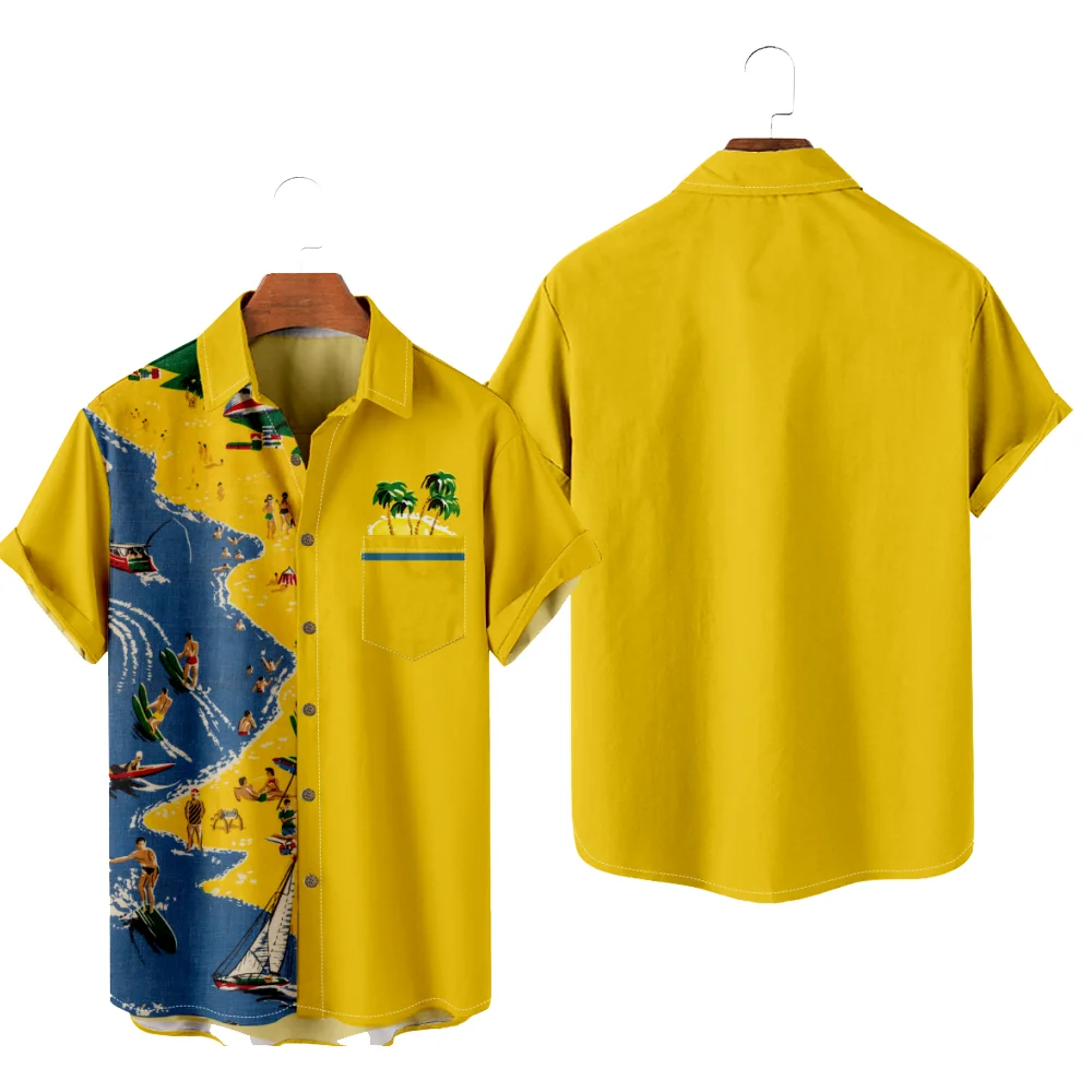Мужская рубашка Hwaiian, крутая желтая пляжная и прозрачная лоскутная рубашка с 3D принтом в стиле отпуска, модная летняя рубашка Y2K Hombre 
Мужская рубашка Hwaiian, крутая желтая пляжная и прозрачная лоскутная рубашка с 3D принтом в стиле отпуска, модная летняя рубашка Y2K Hombre
