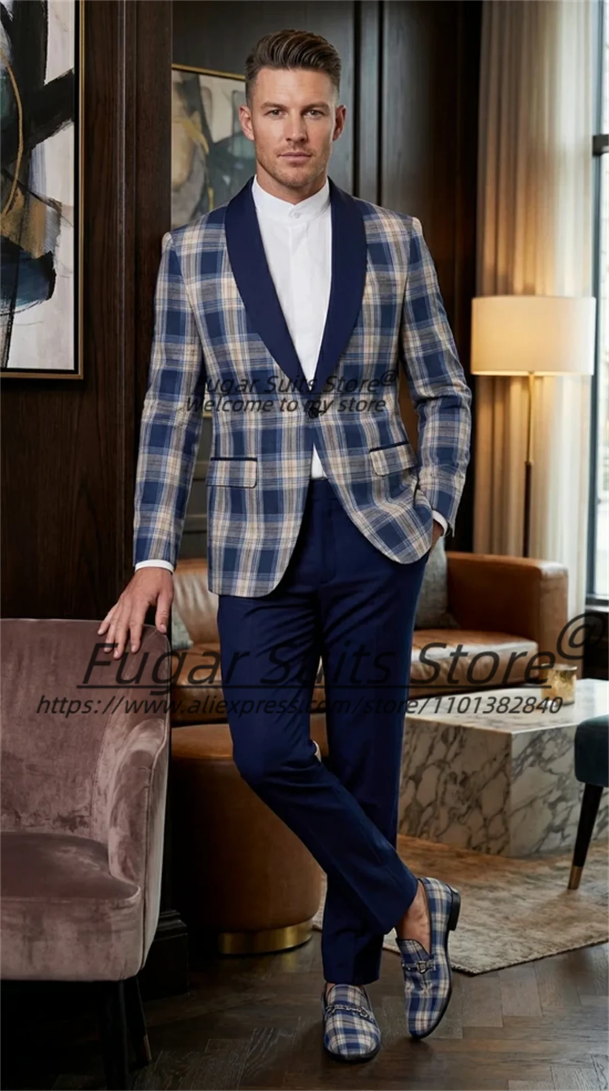 High-end Plaid Men Suits Customized Slim Fit Shawl Lapel Groom Wedding Tuxedos 2Pieces Sets Male Prom Blazers trajes para hombre
High-end Plaid Men Suits Customized Slim Fit Shawl Lapel Groom Wedding Tuxedos 2Pieces Sets Male Prom Blazers trajes para hombre