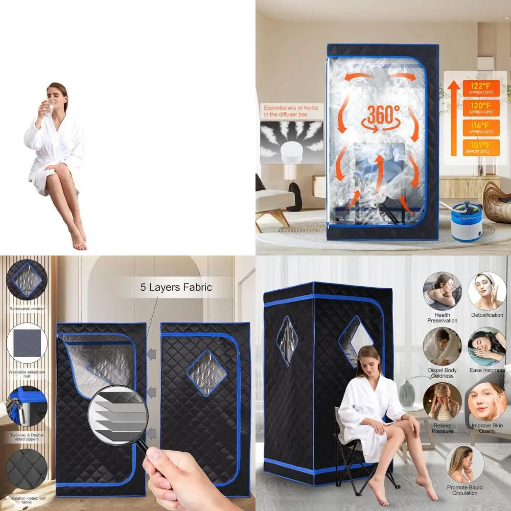 Portable Steam Sauna Tent, 1500W, 4L Steamer, Remote Control, Timer, Blue Border, 33.8x33.8x65.7 inches
Portable Steam Sauna Tent, 1500W, 4L Steamer, Remote Control, Timer, Blue Border, 33.8x33.8x65.7 inches