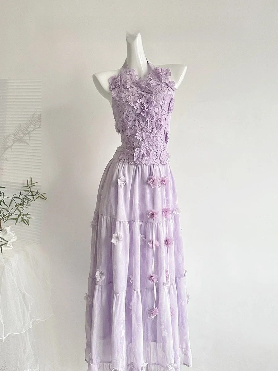 LUCKYMAN Women's Fashion Set Gradient Lace Neck Hanging Top Half Skirt Purple Misty Color Summer Season Four Seasons
LUCKYMAN Women's Fashion Set Gradient Lace Neck Hanging Top Half Skirt Purple Misty Color Summer Season Four Seasons