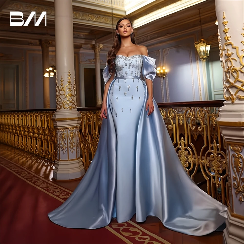 Elegant Satin Evening Dress with Detachable Train, Crystals Embellished Two-Piece Long Prom Dresses for Women, Customized
Elegant Satin Evening Dress with Detachable Train, Crystals Embellished Two-Piece Long Prom Dresses for Women, Customized