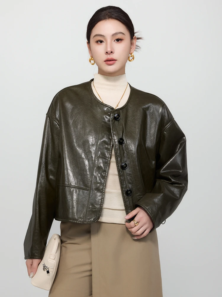 O-neck Casual Genuine Leather Jackets Women Simple Double-sided Wear Loose Soft Oil Wax Short Real Sheepskin Coat abrigo mujer
O-neck Casual Genuine Leather Jackets Women Simple Double-sided Wear Loose Soft Oil Wax Short Real Sheepskin Coat abrigo mujer