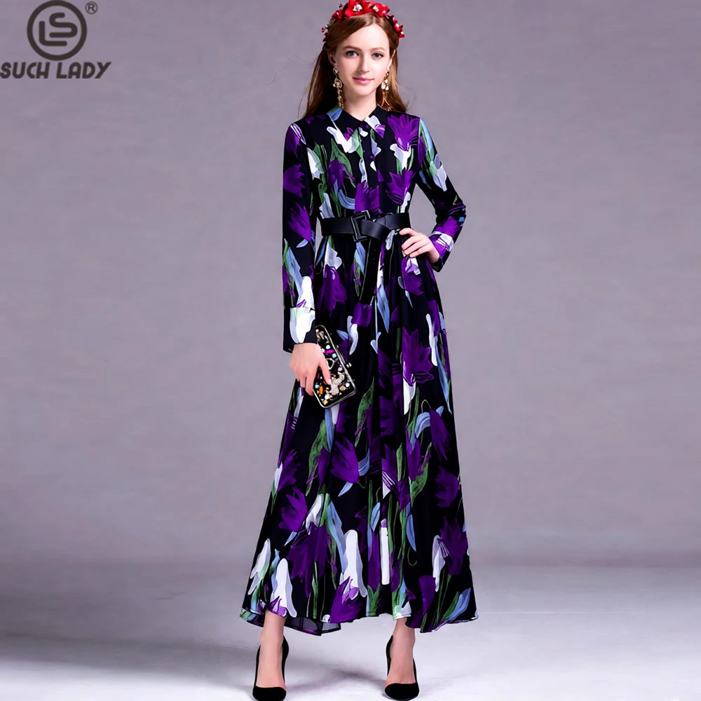 Women's Purple White Floral Print Maxi Dress, Collar Long Sleeve Belted Waist Flowy Dress, Elegant French Chic Spring Outfit
Women's Purple White Floral Print Maxi Dress, Collar Long Sleeve Belted Waist Flowy Dress, Elegant French Chic Spring Outfit