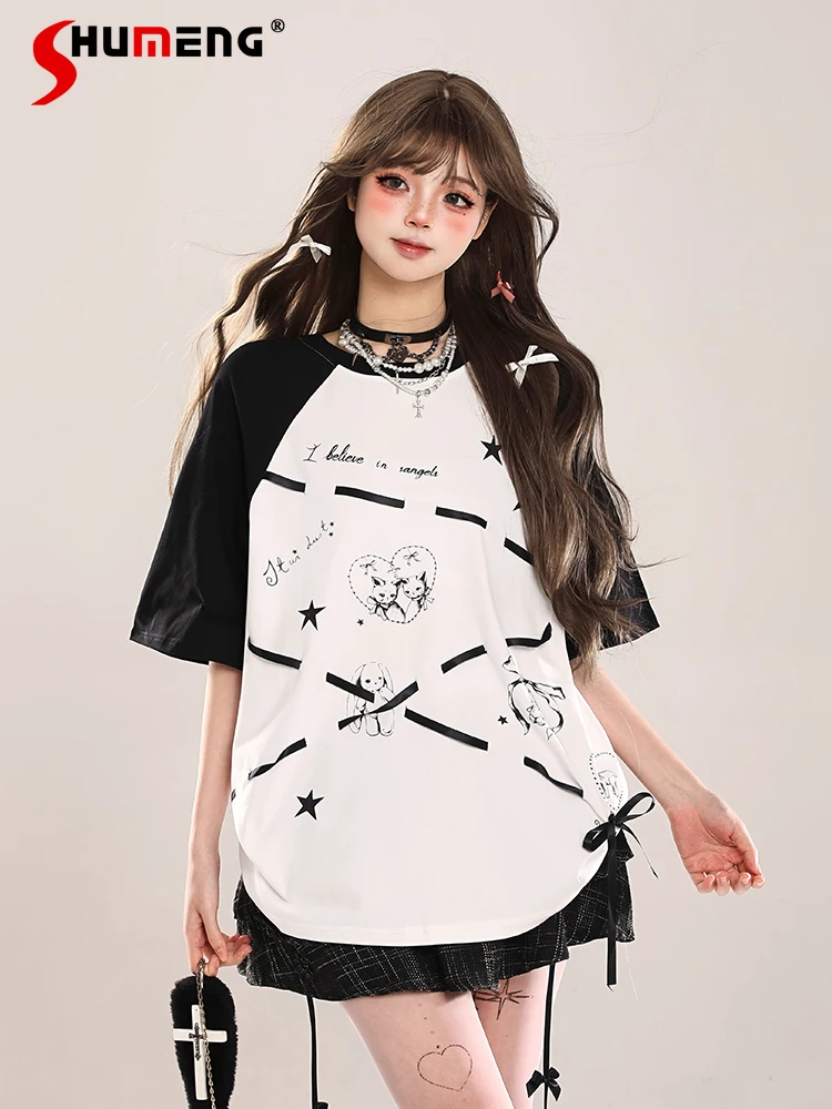 Sweet Cool Girls Y2K Топ с мультяшным принтом на шнуровке и бантом, круглый воротник, короткий рукав, свободные повседневные универсальные футболки, женские летние футболки
Sweet Cool Girls Y2K Топ с мультяшным принтом на шнуровке и бантом, круглый воротник, короткий рукав, свободные повседневные универсальные футболки, женские летние футболки