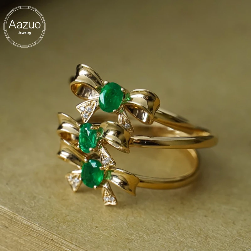Aazuo Real Jewely 18K Solid Yellow Gold Natural Emerald Real Diamonds Bowknot Rings For Girl & Women Senior Banquet Party Au750
Aazuo Real Jewely 18K Solid Yellow Gold Natural Emerald Real Diamonds Bowknot Rings For Girl & Women Senior Banquet Party Au750