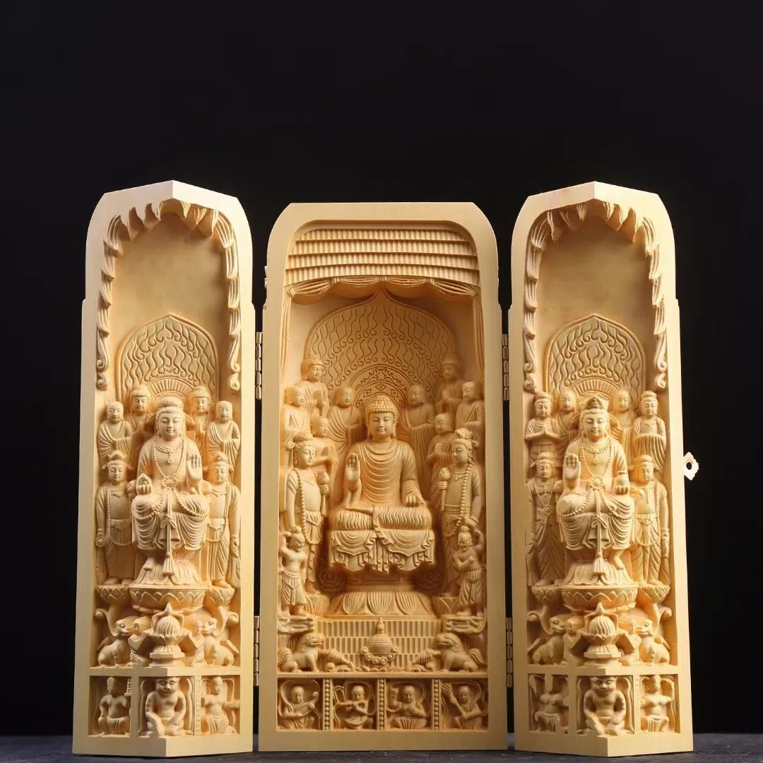 Chinese Nice Art Work Boxwood Wood Hand Carved Buddha Statue Altar Butsudan Shrine Zen
Chinese Nice Art Work Boxwood Wood Hand Carved Buddha Statue Altar Butsudan Shrine Zen