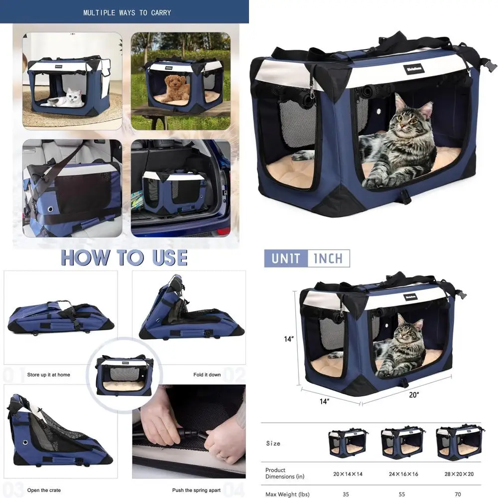 Navy Blue Collapsible Soft-Sided Pet Carrier with Plush Mat, 20x14x14in for Cats and Dogs
Navy Blue Collapsible Soft-Sided Pet Carrier with Plush Mat, 20x14x14in for Cats and Dogs