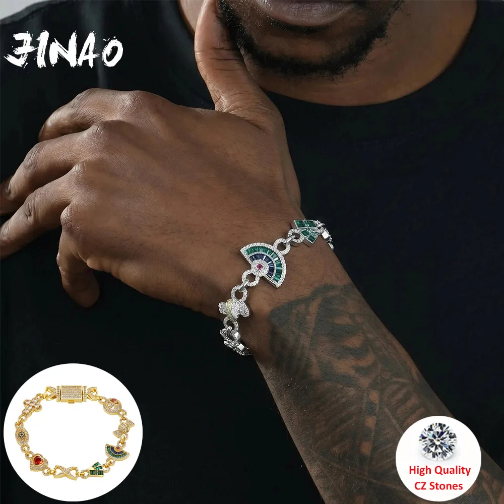JINAO Hip Hop Cross Candy Face luxury Fashion Full Iced out Rainbow CZ stone Infinity Cuban Bracelet Jewelry Man Rapper Gift
JINAO Hip Hop Cross Candy Face luxury Fashion Full Iced out Rainbow CZ stone Infinity Cuban Bracelet Jewelry Man Rapper Gift