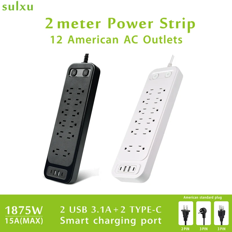 US 12 way Outlet dual Switch portable power strip,with Type-C Smart charging port 5V-3.1A USB office socket expansion board
US 12 way Outlet dual Switch portable power strip,with Type-C Smart charging port 5V-3.1A USB office socket expansion board