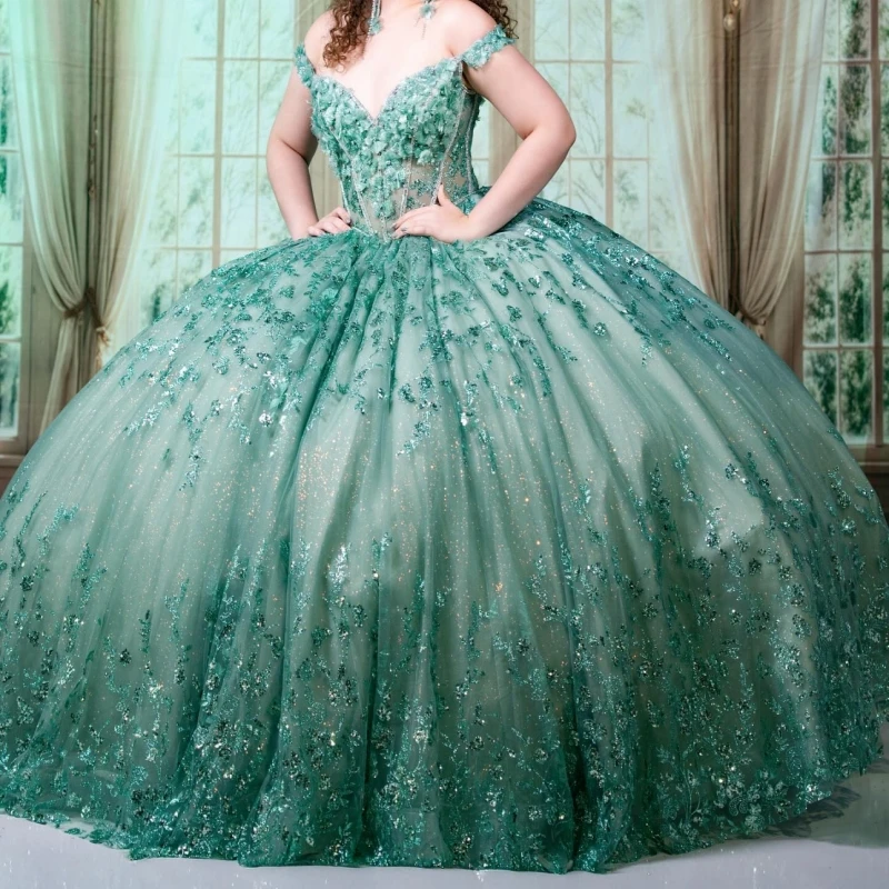 Mint Green Shiny Ball Gown Quinceanera Dresses Off The Shoulder Applique Flower Beads Tull Party Birthday Sweet 16 Dress Vestido
Mint Green Shiny Ball Gown Quinceanera Dresses Off The Shoulder Applique Flower Beads Tull Party Birthday Sweet 16 Dress Vestido