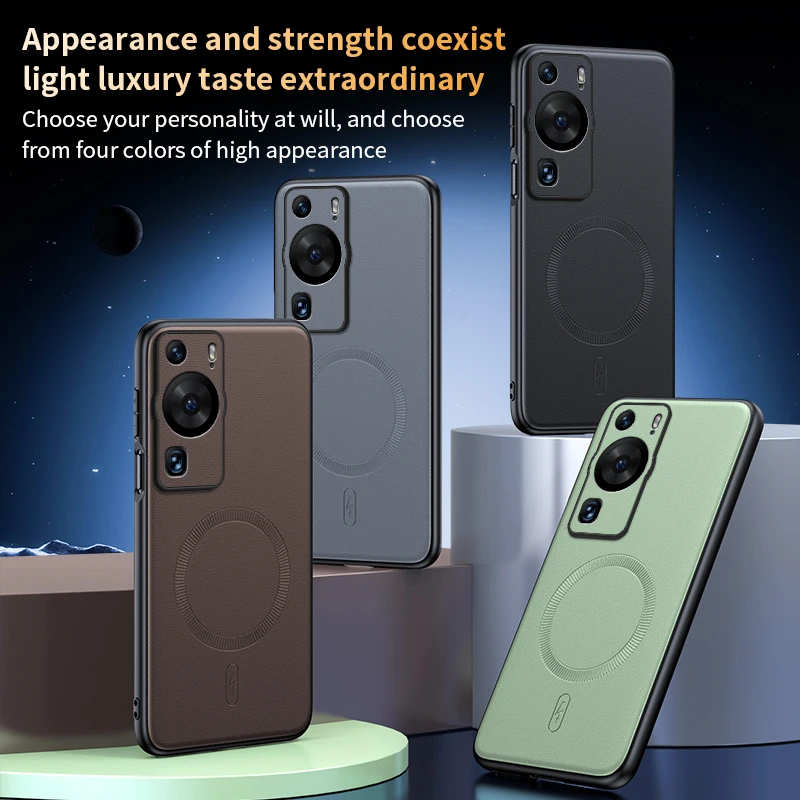 For Huawei P60 Pro Phone Case Magnetic Wireless Charging Lens Protection Shockproof Silicone Leather Back Cover Shell Cases