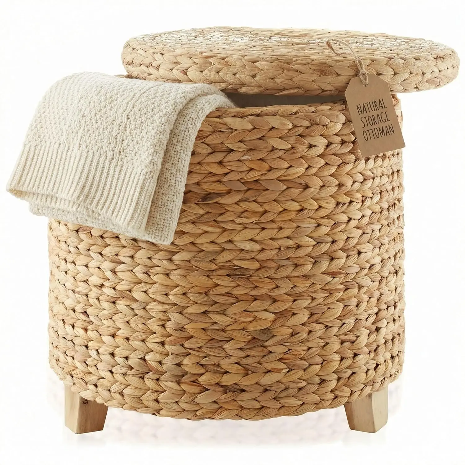 Natural Water Hyacinth Round Storage Ottoman with Removable Lid, Fabric Liner & Wooden Feet – Handwoven Footstool, Customized
Natural Water Hyacinth Round Storage Ottoman with Removable Lid, Fabric Liner & Wooden Feet – Handwoven Footstool, Customized