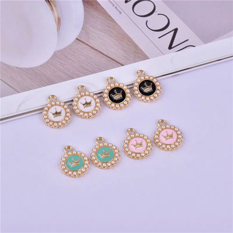 10Pcs Pearl Crown Flat Round Alloy Enamel Pendant Charms for Earrings Necklace DIY Jewelry Making Findings Supplies
10Pcs Pearl Crown Flat Round Alloy Enamel Pendant Charms for Earrings Necklace DIY Jewelry Making Findings Supplies