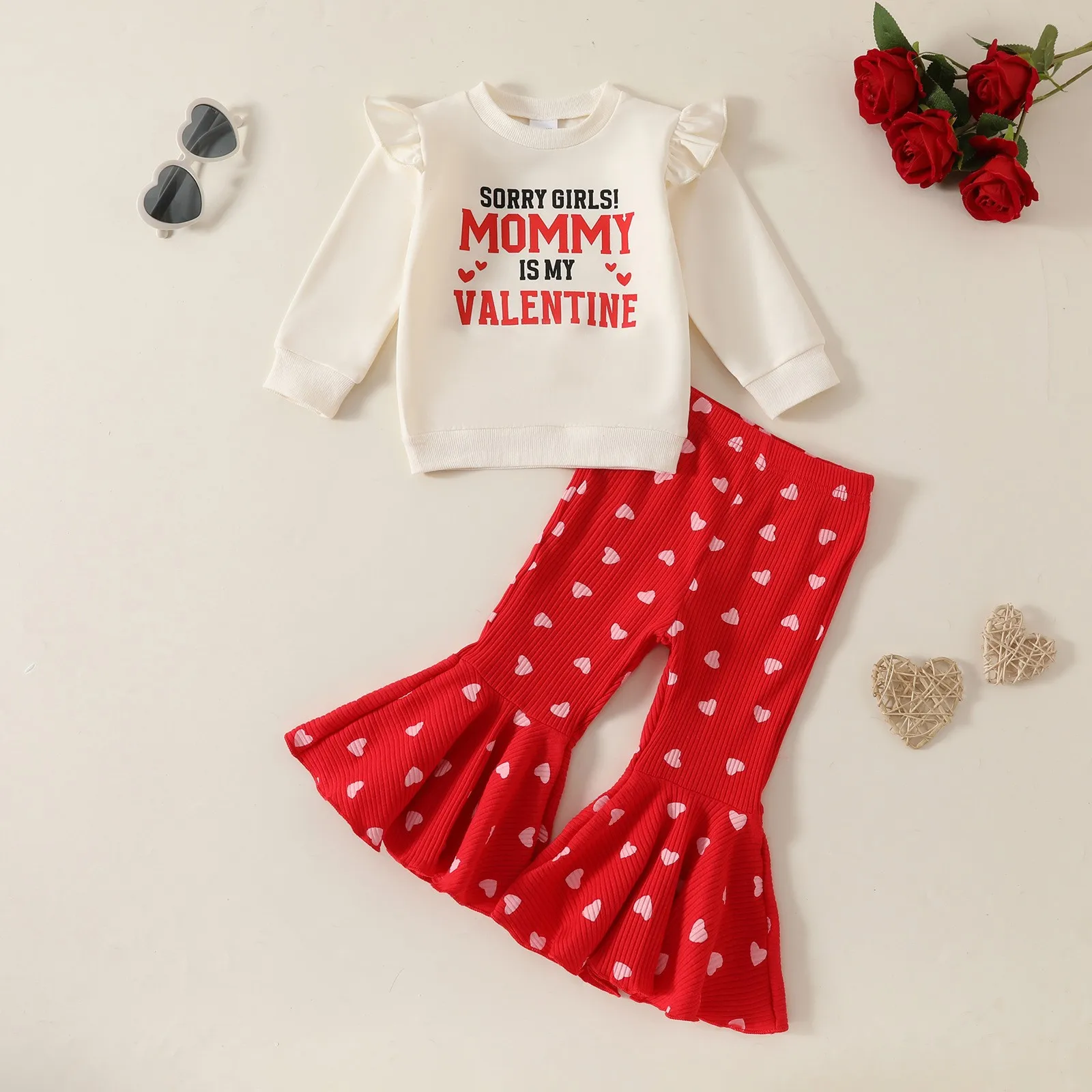 1-5Y Little Kids Girls Valentines Days Clothes Set Ruffles Long Sleeve Letter Print Sweatshirt with Heart Flare Pants Two-Pieces
1-5Y Little Kids Girls Valentines Days Clothes Set Ruffles Long Sleeve Letter Print Sweatshirt with Heart Flare Pants Two-Pieces