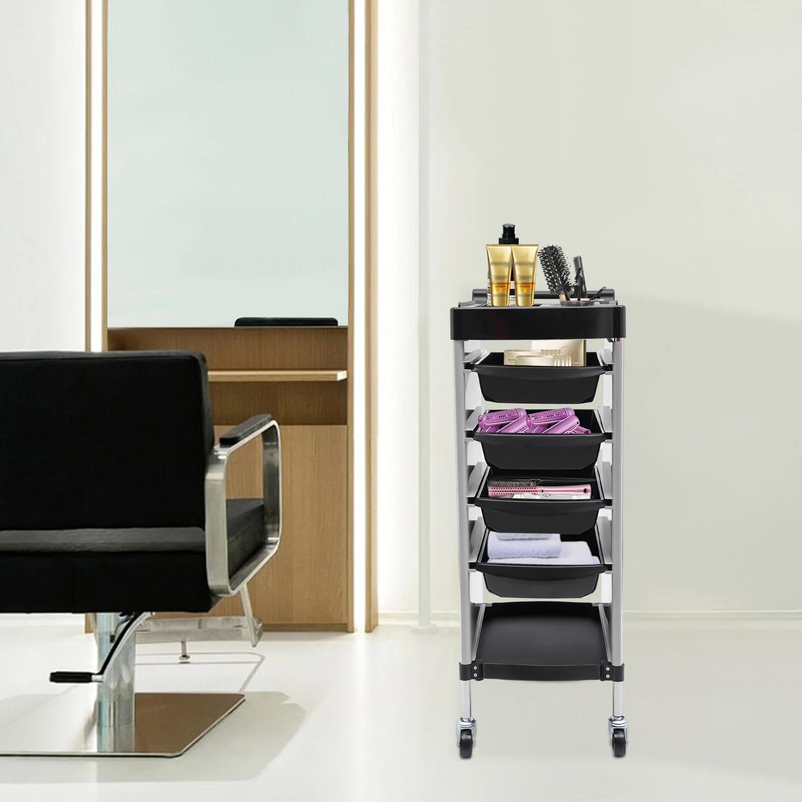6-Drawer Hair Styling Shelf in Gray-White, Modern Design for Salon Storage Needs
6-Drawer Hair Styling Shelf in Gray-White, Modern Design for Salon Storage Needs