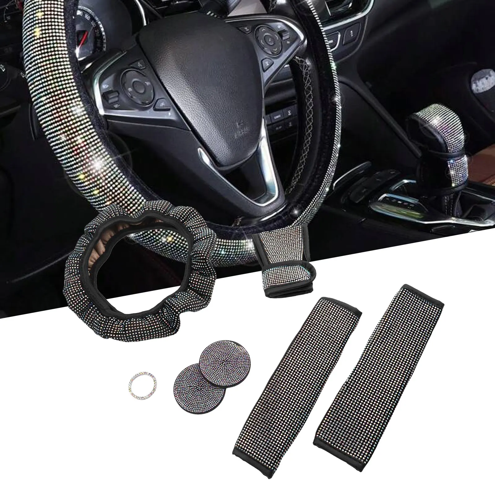 7PCS Car Rhinestone 38cm Steering Wheel Cover Seat Belt Cover Car Coaster Car Interior Package Steering Wheel Cover Accessories
7PCS Car Rhinestone 38cm Steering Wheel Cover Seat Belt Cover Car Coaster Car Interior Package Steering Wheel Cover Accessories