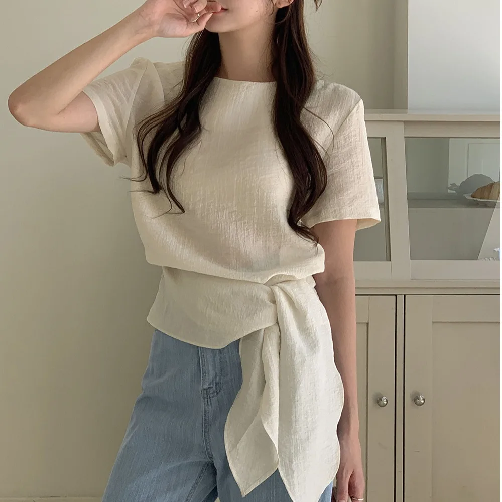 Chic Summer Women's Pure Color Texture Short Sleeve Chiffon Shirt Waist Cinched Tie Dye Korean Style Loose Fit Breathable
Chic Summer Women's Pure Color Texture Short Sleeve Chiffon Shirt Waist Cinched Tie Dye Korean Style Loose Fit Breathable
