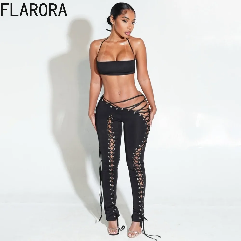 FLARORA Fashion Bandage 2 Piece Sets Woman Halter Backless Crop Tank Tops And Hollow Out Shirring Pants Outfits Y2k Streetwear
FLARORA Fashion Bandage 2 Piece Sets Woman Halter Backless Crop Tank Tops And Hollow Out Shirring Pants Outfits Y2k Streetwear