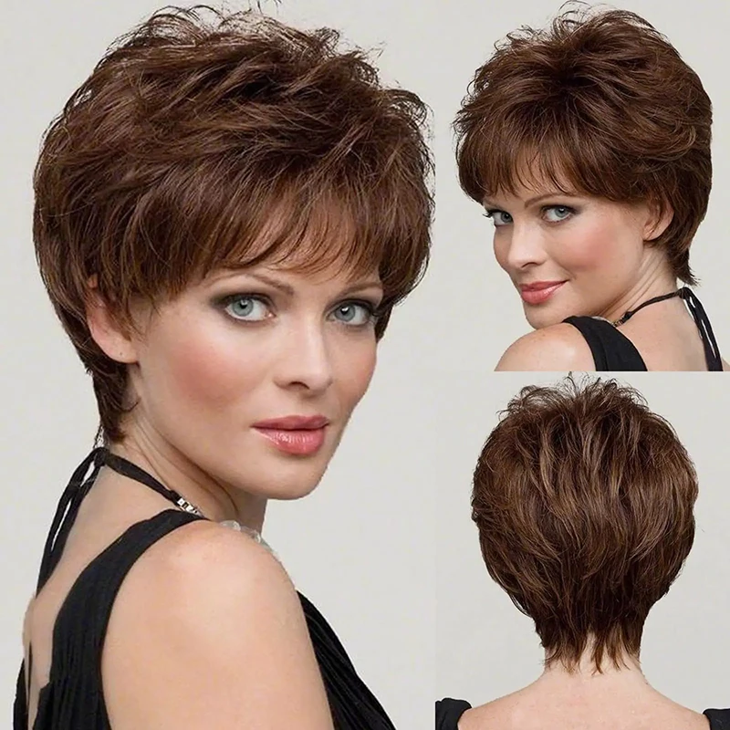 Wig for middle-aged and elderly women, brown fluffy short curly hair, synthetic fiber wig
Wig for middle-aged and elderly women, brown fluffy short curly hair, synthetic fiber wig