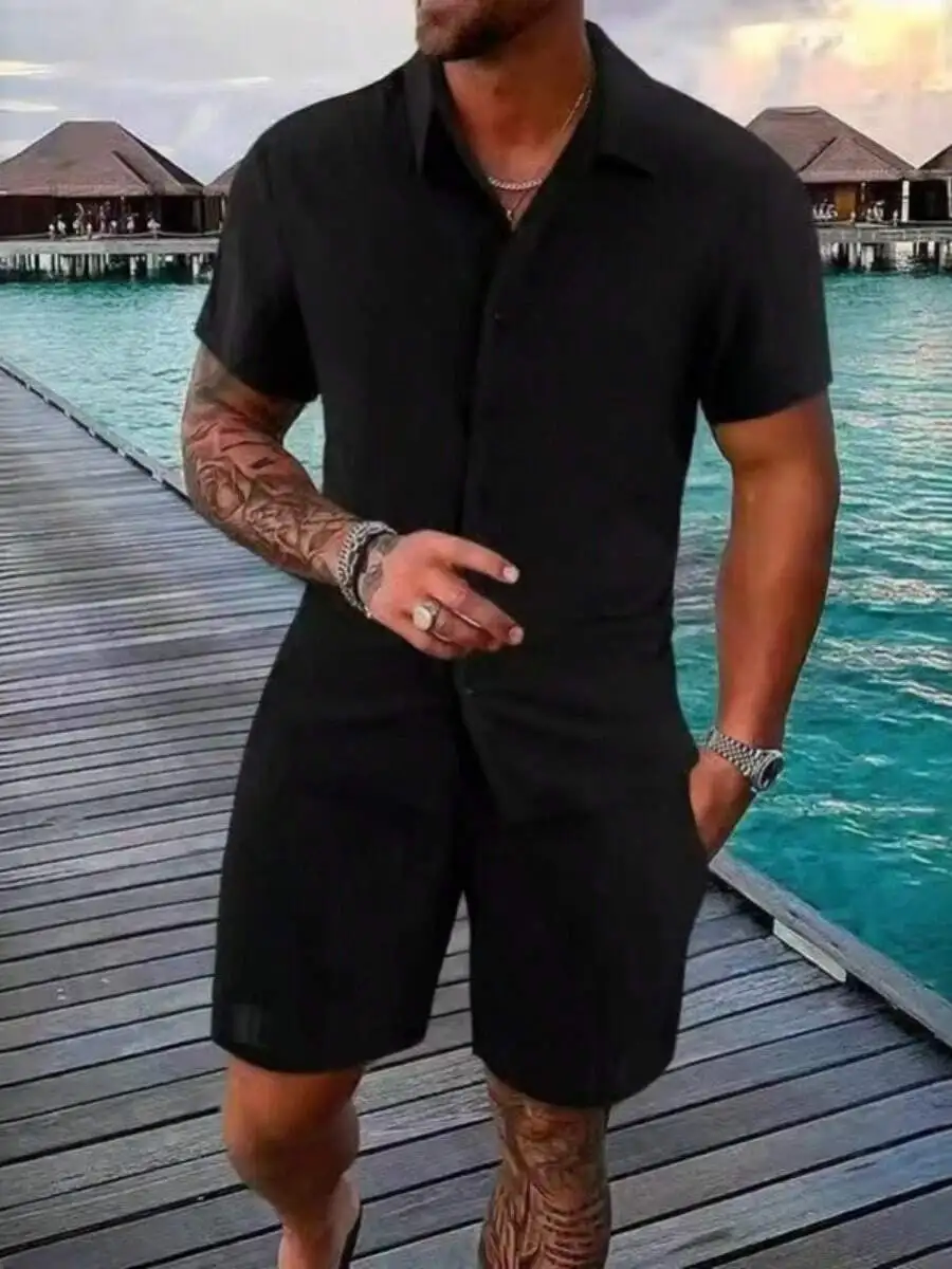 Mens Two-Piece Vacation Set: Short Sleeve Collared Shirt And Shorts In Textured Summer Fabric For Beach Wear
Mens Two-Piece Vacation Set: Short Sleeve Collared Shirt And Shorts In Textured Summer Fabric For Beach Wear