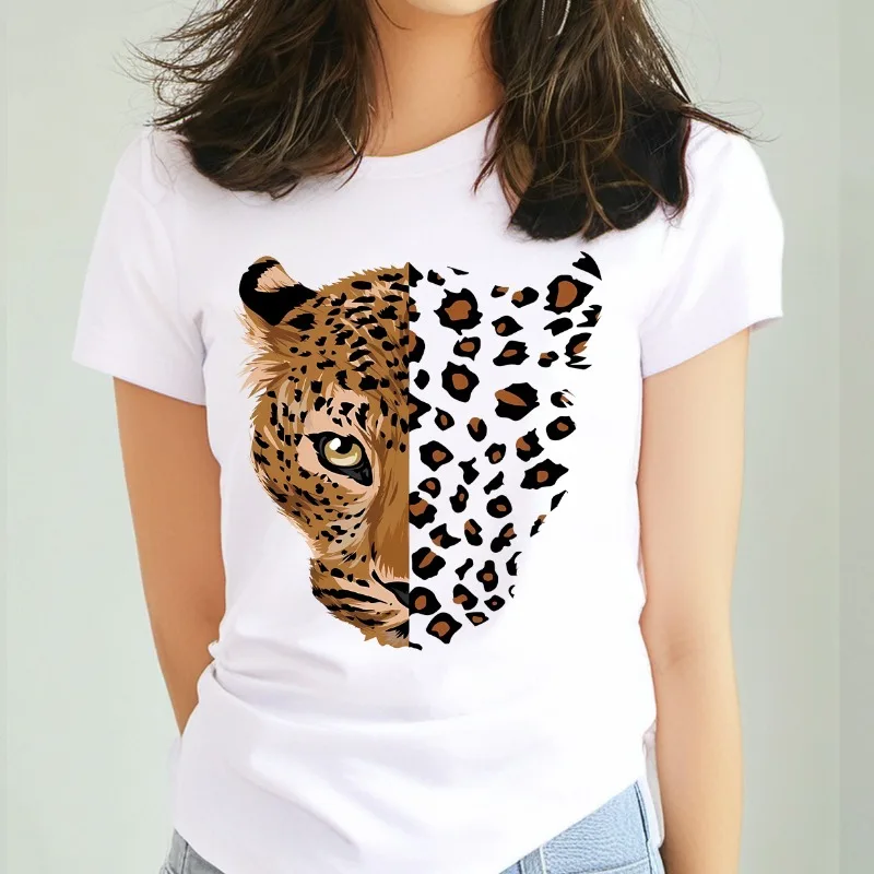 Leopard Lion Animal Print Women O Neck Fashion White Black T-Shirt Casual Short Sleeve T-Shirt for Spring & Summer Girl Clothing
Leopard Lion Animal Print Women O Neck Fashion White Black T-Shirt Casual Short Sleeve T-Shirt for Spring & Summer Girl Clothing