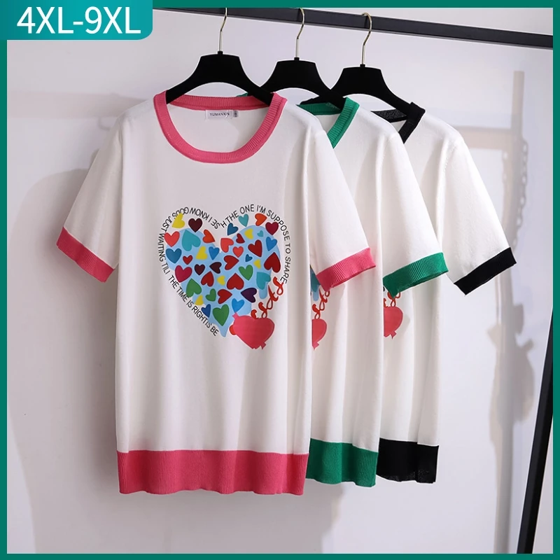 New 2023 Summer Plus Size Knit Tops For Women Large Short Sleeve Slim Elastic White Print T-shirt 4XL 5XL 6XL 7XL 8XL 9XL
New 2023 Summer Plus Size Knit Tops For Women Large Short Sleeve Slim Elastic White Print T-shirt 4XL 5XL 6XL 7XL 8XL 9XL