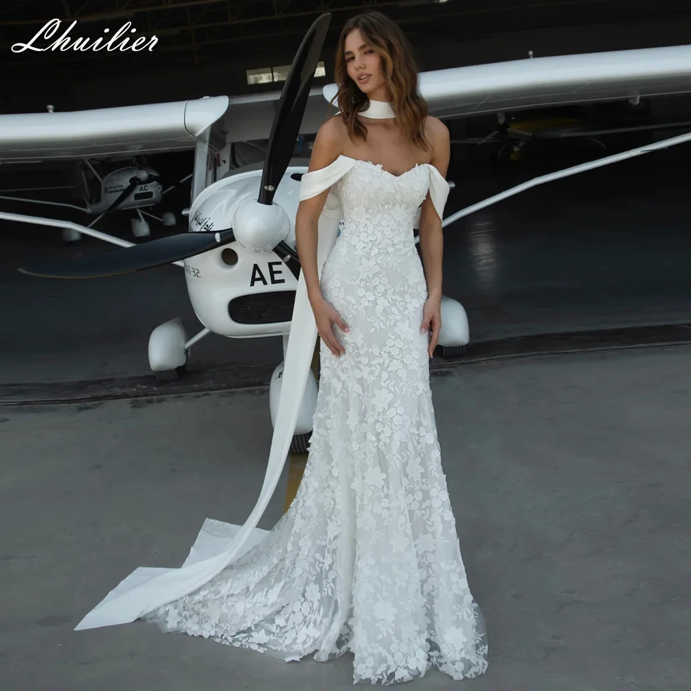 Lhuilier Customized Lace Mermaid Wedding Dresses Off the Shoulder Beaded Bridal Dress with Court Train
Lhuilier Customized Lace Mermaid Wedding Dresses Off the Shoulder Beaded Bridal Dress with Court Train