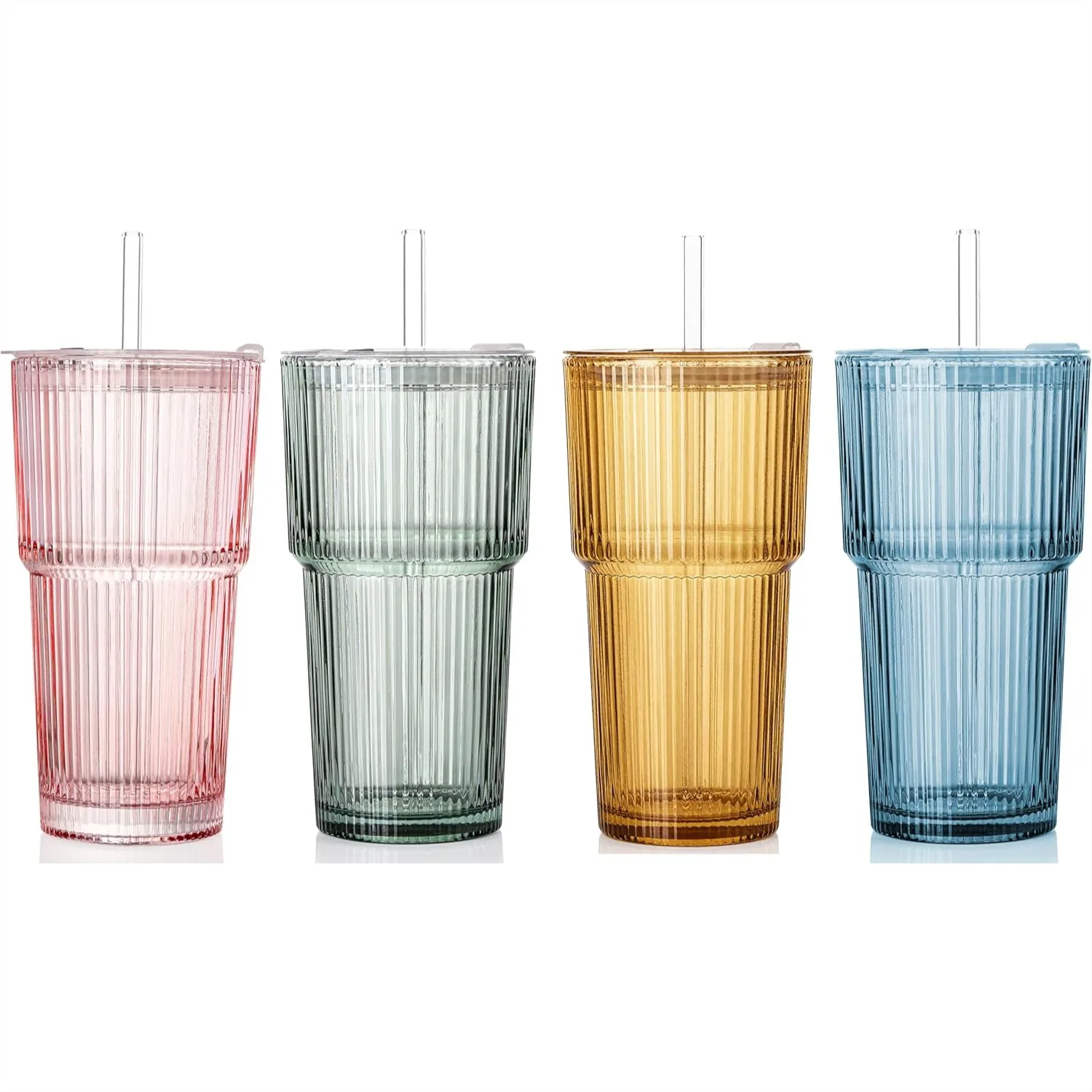 4PCS Colored Ribbed Glass Cups with Lids and Straws, 20oz Vintage Drinking Glasses, Iced Coffee Tumbler Set
4PCS Colored Ribbed Glass Cups with Lids and Straws, 20oz Vintage Drinking Glasses, Iced Coffee Tumbler Set