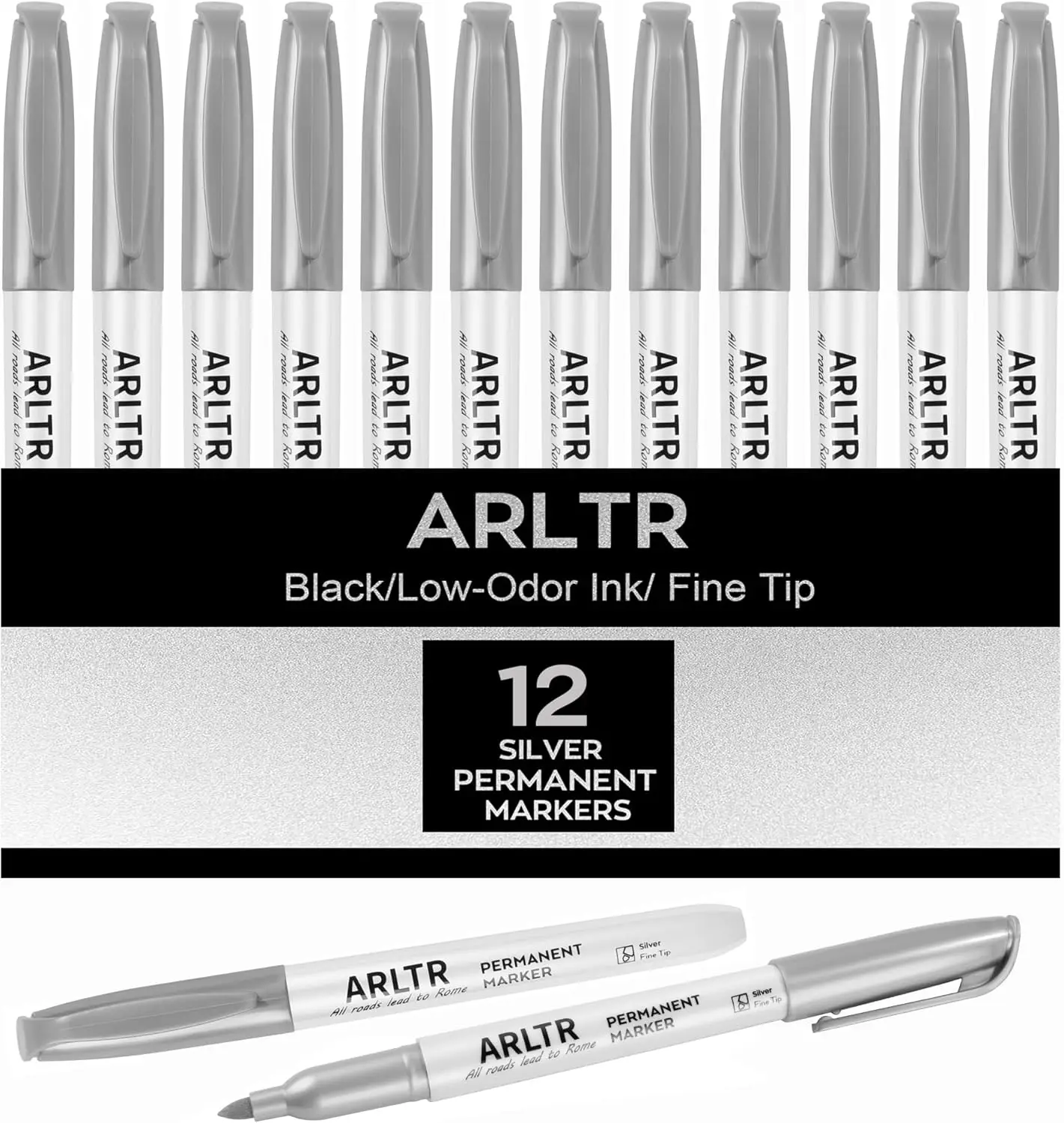 Silver Metallic Permanent Markers, 12 Pack - Fine Point, Quick Dry, Opaque Ink for Dark Surfaces, DIY Crafts, Gift Card Making
Silver Metallic Permanent Markers, 12 Pack - Fine Point, Quick Dry, Opaque Ink for Dark Surfaces, DIY Crafts, Gift Card Making