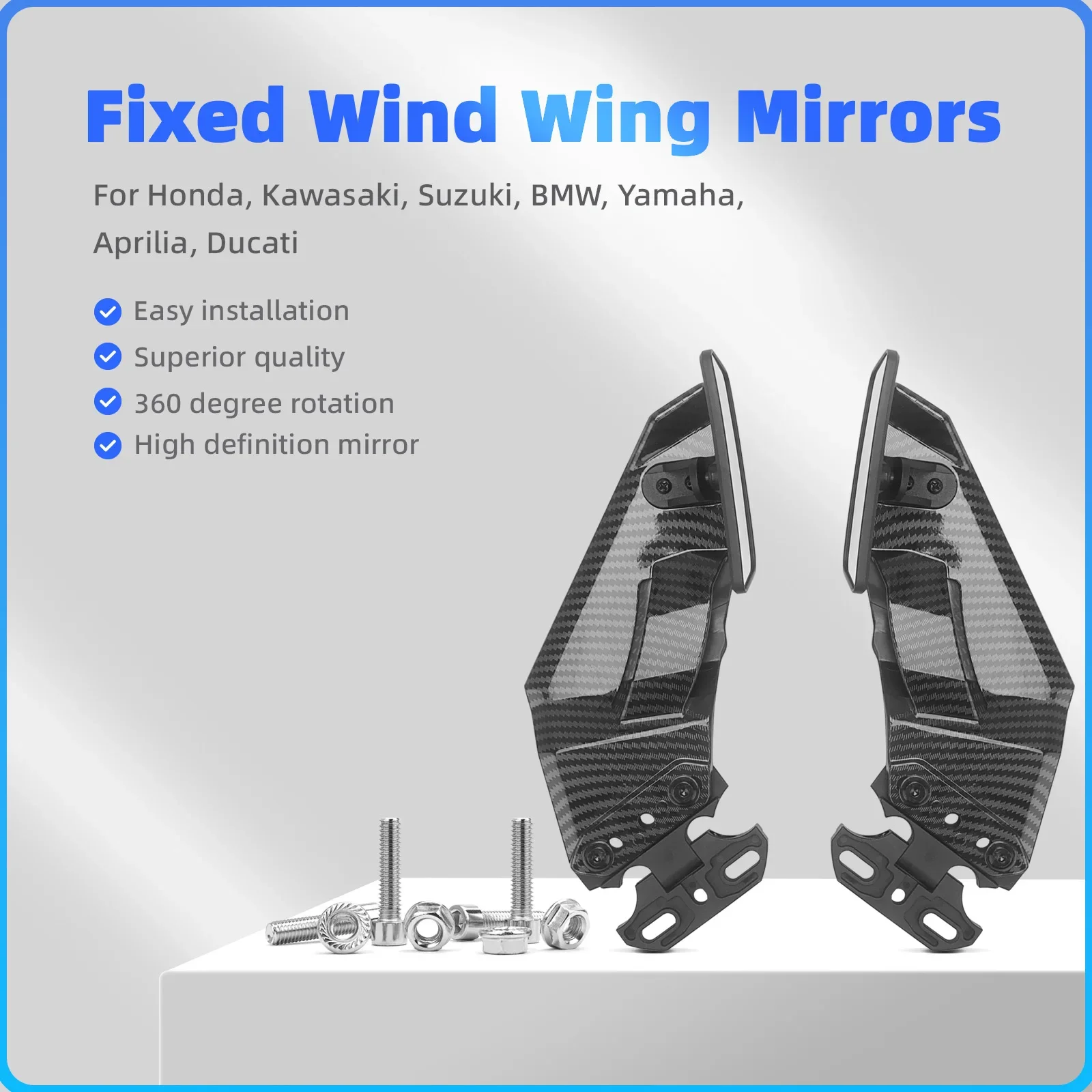 Espejos retrovisores universales para motocicleta, espejos laterales giratorios con ala de viento para Yamaha R7 R6 R1 R3 R9 R25
Espejos retrovisores universales para motocicleta, espejos laterales giratorios con ala de viento para Yamaha R7 R6 R1 R3 R9 R25