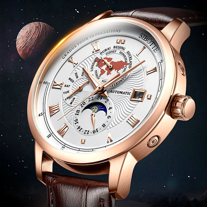 SIBOTE Gold Luxury Men's Watches Automatic Watch For Men Multifunctional mechanical Watch Leather Waterproof Wristwatch 2024 New
SIBOTE Gold Luxury Men's Watches Automatic Watch For Men Multifunctional mechanical Watch Leather Waterproof Wristwatch 2024 New