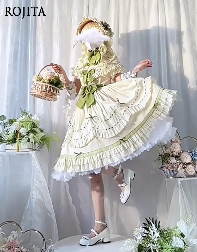 Lolita Original OP Elegant Big Hem Lolita Dress Green Beaded Bow Decoration Natural Color Short Sleeve Dress for Womne 2025 Neww
Lolita Original OP Elegant Big Hem Lolita Dress Green Beaded Bow Decoration Natural Color Short Sleeve Dress for Womne 2025 Neww