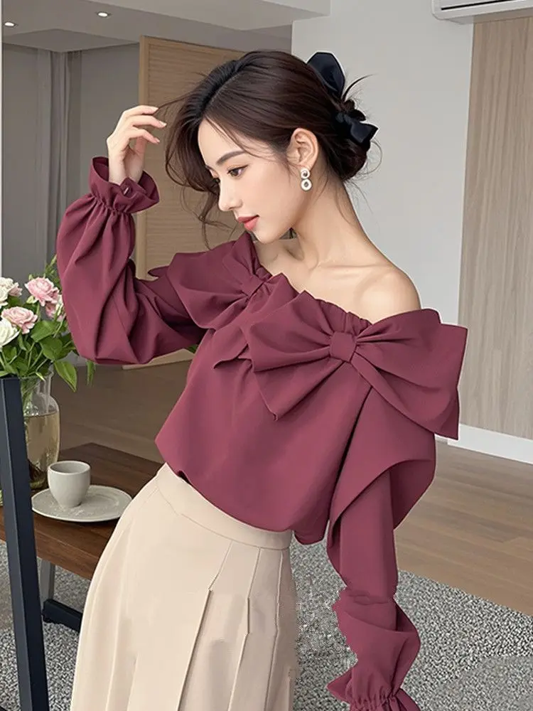 Women Spring Autumn Simplicity Office Lady Solid Color Slash Neck Long Sleeve Shirts Ladies Fashion Bow All-match Casual Tops
Women Spring Autumn Simplicity Office Lady Solid Color Slash Neck Long Sleeve Shirts Ladies Fashion Bow All-match Casual Tops