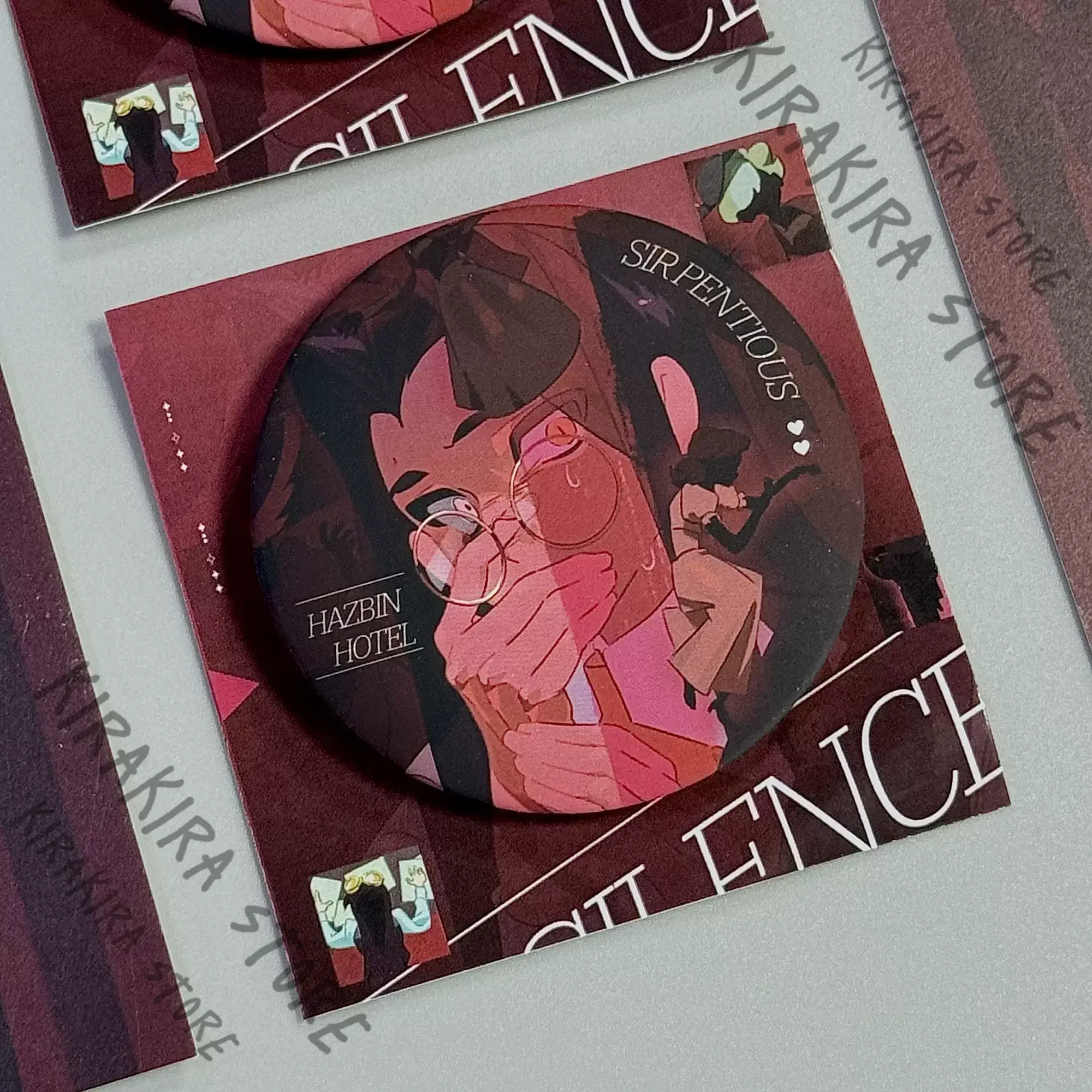 Hazbin Hotel Alastor Sir Pentious Cosplay Postcard Fangoods Reflect Light Laser Badge Mascot badge Breastpin Decor Trinkets
Hazbin Hotel Alastor Sir Pentious Cosplay Postcard Fangoods Reflect Light Laser Badge Mascot badge Breastpin Decor Trinkets