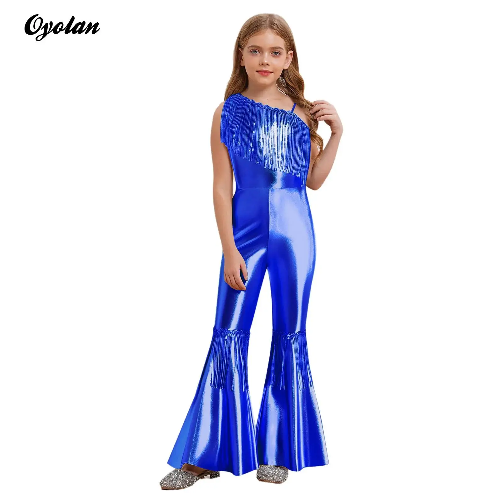 Kids Girls Tassels 70S Disco Bell Bottom Flared Jumpsuit Shiny Sparkly Sequin Hippie Ballet Dance Unitards Performance Costume
Kids Girls Tassels 70S Disco Bell Bottom Flared Jumpsuit Shiny Sparkly Sequin Hippie Ballet Dance Unitards Performance Costume