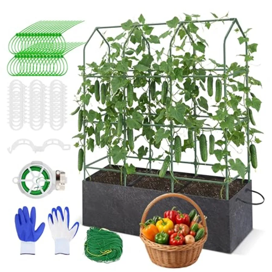 63in A-Adjustable MetalCucumber Trellis Kit with Planting Bags, Garden Trellis for Climbing Plants Outdoor Vertical Vegetable S
63in A-Adjustable MetalCucumber Trellis Kit with Planting Bags, Garden Trellis for Climbing Plants Outdoor Vertical Vegetable S