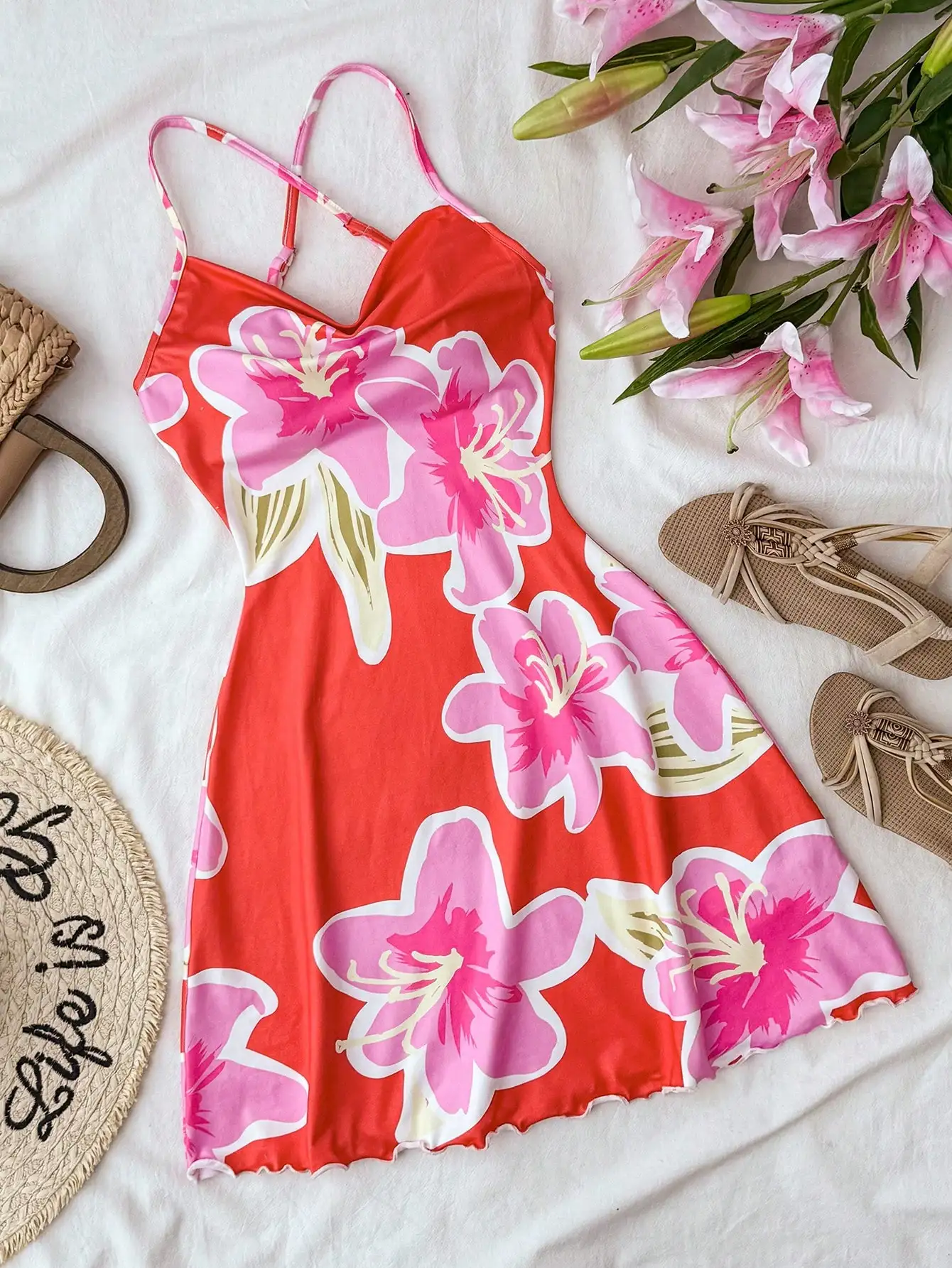 Women's Orange Floral Print Criss-Cross Strap Mini Dress Summer Beach Vacation Sundress
Women's Orange Floral Print Criss-Cross Strap Mini Dress Summer Beach Vacation Sundress