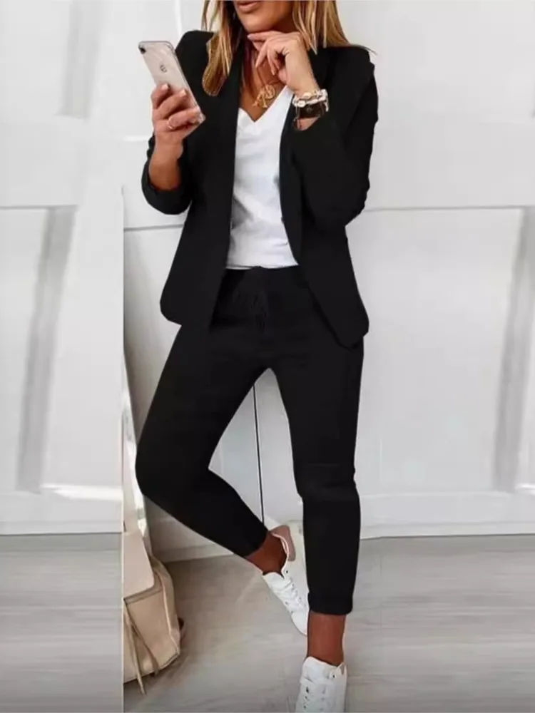 2024 Women's Two Piece Pant Suit Set Outfits Spring Autumn Turn Down Print Blazer Coat Drawstring Pants Suit Women Casual Sets
2024 Women's Two Piece Pant Suit Set Outfits Spring Autumn Turn Down Print Blazer Coat Drawstring Pants Suit Women Casual Sets