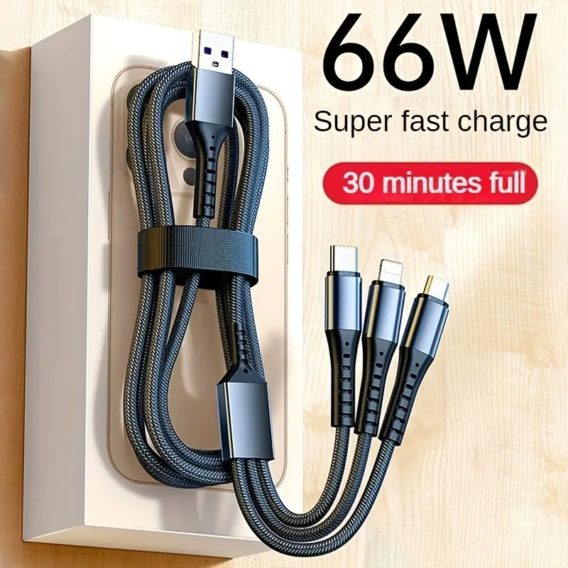 66W one-to-three 6A super fast charging is suitable for Android TYPE-C Apple braided three-in-one mobile phone data cable
66W one-to-three 6A super fast charging is suitable for Android TYPE-C Apple braided three-in-one mobile phone data cable