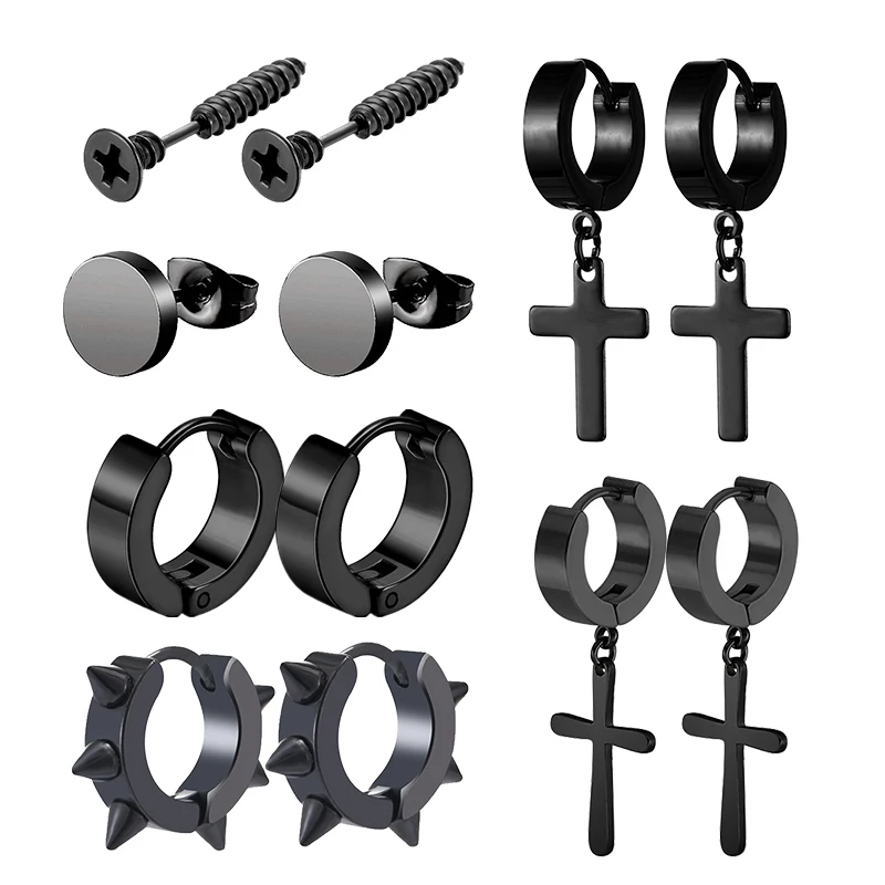 6 Pairs Black Earrings Set Stainless Steel Stud Hoop Earrings for Men Women Gothic Cross Round Street Pop Hip Hop Ear Jewelry
6 Pairs Black Earrings Set Stainless Steel Stud Hoop Earrings for Men Women Gothic Cross Round Street Pop Hip Hop Ear Jewelry